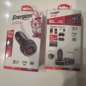 Car Chargers nergizer Max PD + QC 3.0 Dual Car Charger 60W Type-C and USB-A Port